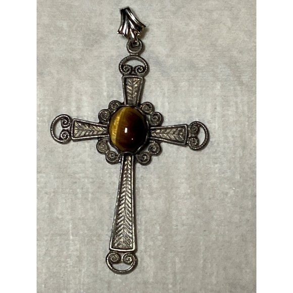 Christian Cross Pendant for Necklace with Center Stone - Picture 1 of 7